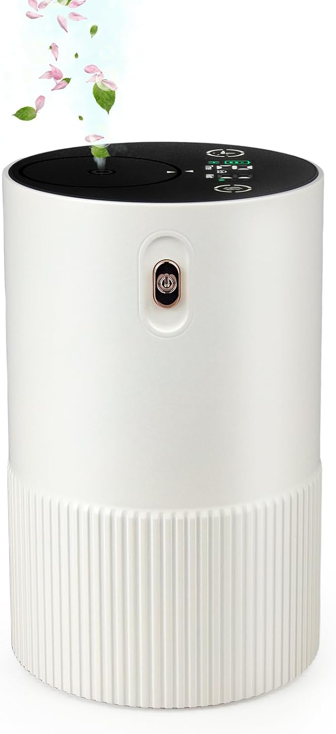 Waterless Diffuser for Essential Oil, Aluminum Alloy & Fabric, 0.33 Fl Oz/ 10mL, Cold Air Waterless Diffusers, Scent Diffuser with Timer & 4 Mist Levels for Home, Room, Car, Office - Whine