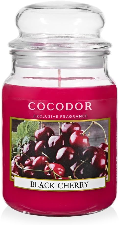 COCODOR Candle Black Cherry Scented, Large Glass Jar 18oz Wick Candle, 110 Hours of Burn Time