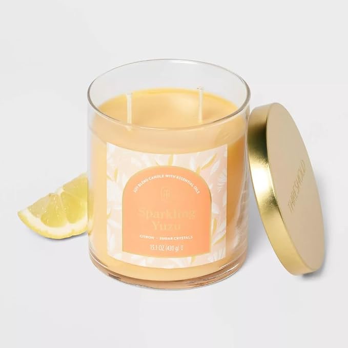 Threshold 2-Wick Lidded Glass Jar Candle (15.1oz, Sparkling Yuzu)