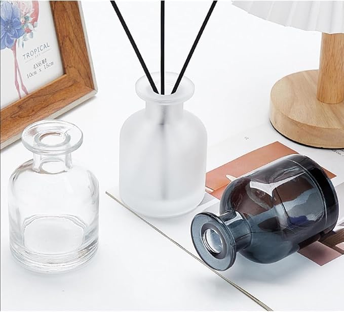 Glass Diffuser Bottles Empty Refillable Glass Container Jar 150ml / 5oz Fragrance Accessories DIY Replacement Diffuser Sticks Sets for Essential Oils Reed Sticks Crafts Spa Home Decoration (Black)