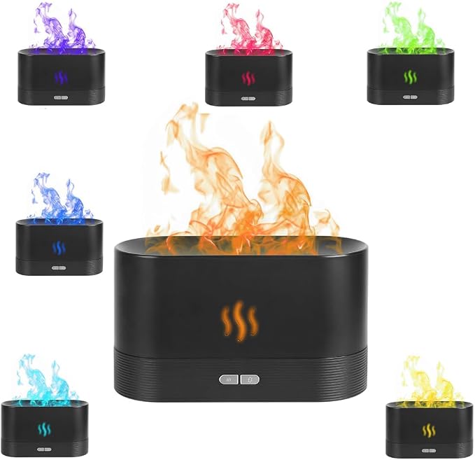 USB Powered Humidifier for Fall Gift,Simulation Flame Air Humidifier, LED Aroma Diffuser Humidifiers, Electronics Aromatherapy Diffuser, Bedroom Decor, Mini Humidifiers for Home Decor (Black)