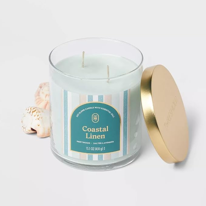 Threshold 2-Wick Lidded Glass Jar Candle (15.1oz, Costal Linen)