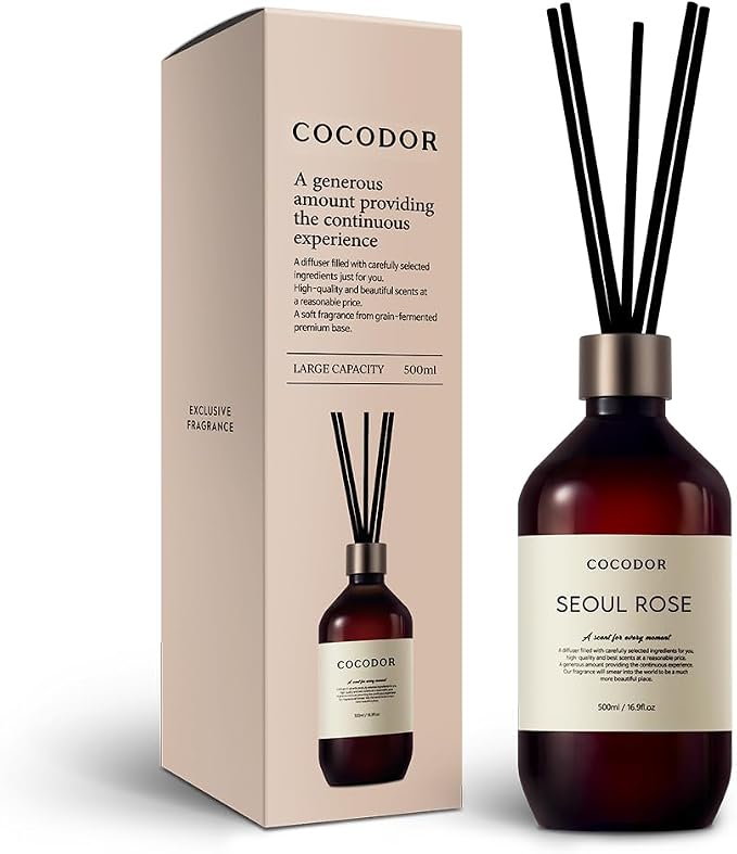 COCODOR Premium Reed Diffuser/Seoul Rose /16.9oz /1 Pack/Large Capacity Fragrance Scent Oil Stick Diffuser Set for Bedroom Bathroom Home Décor
