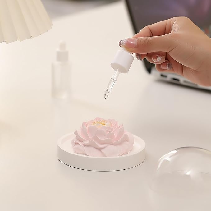 Essential Oil Passive Flower Diffuser -Non-Electric Peony Flower Porcelain Aromatherapy Diffusers for Small Mini Room, Desk Decorative, Bathroom (Pink, Peony)