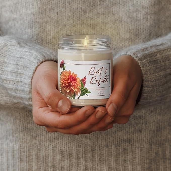 Rest & Refill Candle – Calming Scented Candle for Relaxation, Self Care & Mindful Moments | Thoughtful Gift for Mom, Women & Everyday Reset (Clean Cotton)