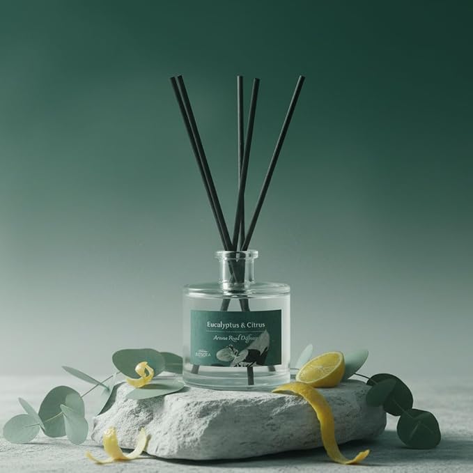 Reed Diffuser Set, Eucalyptus & Citrus 3.52 oz (100ml) Scented Diffuser with Sticks Home Fragrance Reed Diffuser for Bathroom Shelf Decor, Ideal Gift for Woman