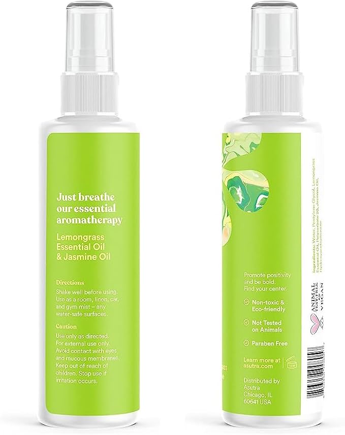 Asutra Lemongrass & Jasmine Multi-Use Natural Aromatherapy Room Spray, Calming Linen & Pillow Mist, Fabric Spray for Sleep & Bed, 4 fl oz