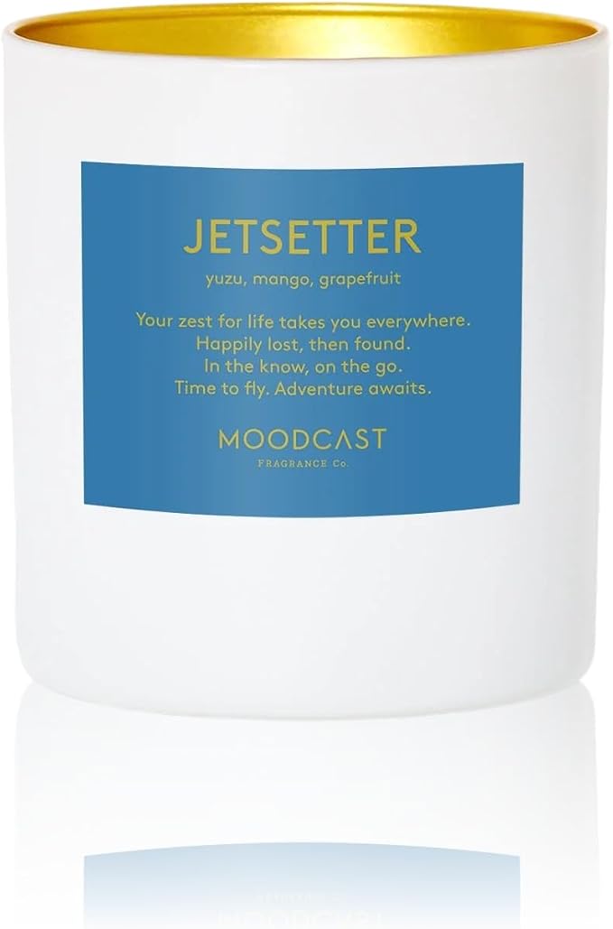 Moodcast Jetsetter Scented Candle - Aesthetic Candle for Home, Yuzu, Mango, Grapefruit & Vanilla Bean, Clean Coco Wax Blend, Vegan, Paraben Free, 45-Hour Long Lasting Burn - 8oz