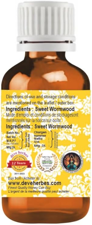 dève herbes Sweet Wormwood Essential Oil (Artemisia annua) Pure | Non-Sticky | Non-Greasy | Lightweight | Men & Women | All Skin Types | Steam Distilled 30ml (1 oz)