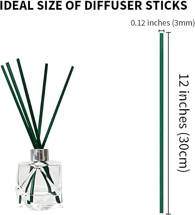 50PCS Dark Green Fiber Reed Diffuser Sticks 12 Inch Long 3mm Diameter Strong Absorption Refill Replacement Reeds for Diffuser Stick Essential Oil Scented Aroma Fragrance Rod for Home Office