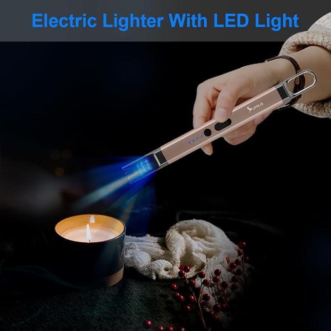 SUPRUS Candle Electric Arc Lighter Windproof Flameless USB Rechargeable Lighter with LED Light for Candle Camping BBQ Cooking (Champagne Gold&Champagne Gold)