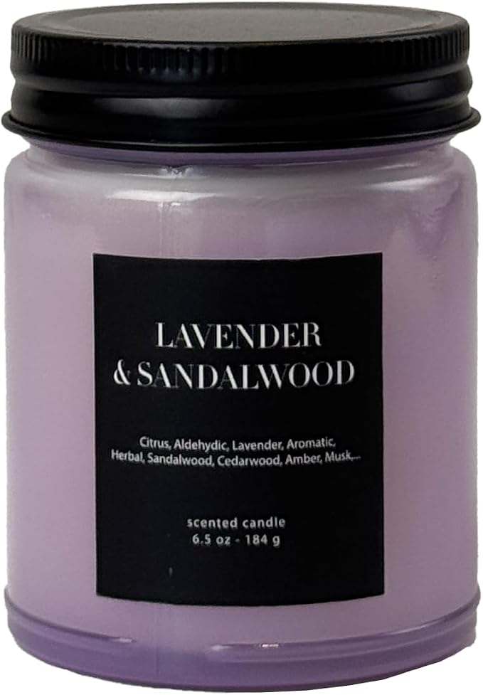 CW Studio Lavender & Sandalwood 6.5oz Scented Candle – Hand-Poured in Color Glass Jar with Lid, Calming Spa-Like Aroma for Home Decor, Self-Care & Gift