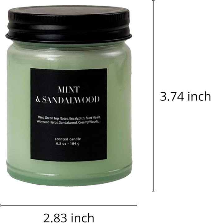 Mint & Sandalwood Scented Candle 6.5oz – CW Studio Color-Sprayed Glass Jar, Fresh Cool Mint & Warm Wood Aroma – Bathroom Kitchen Office Gift Candle, Mother's Day & Housewarming – 30-35 Hour Burn