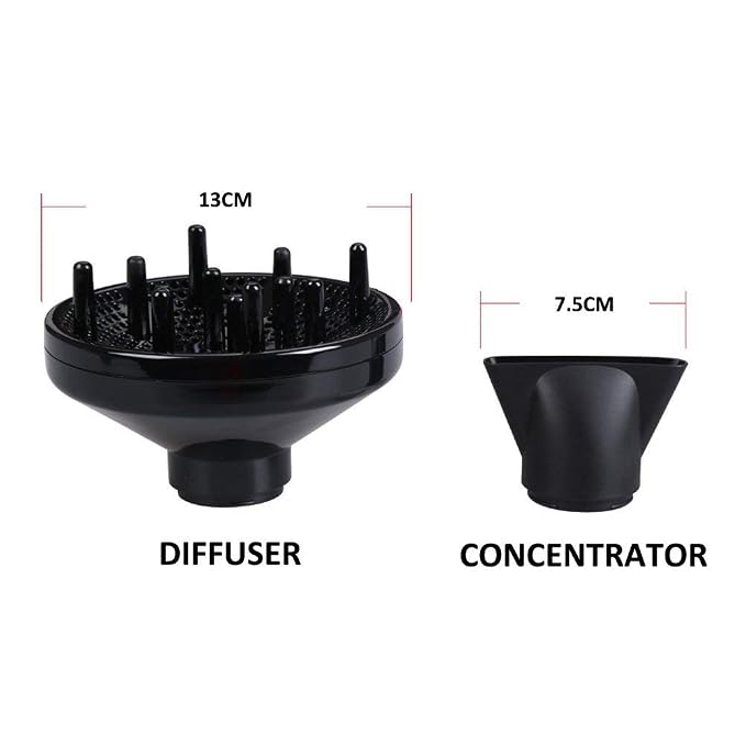 MHU Professional Salon Grade 1875w Low Noise Ionic Ceramic Ac Infrared Heat Hair Dryer Plus One Concentrator and One Diffuser Black Color