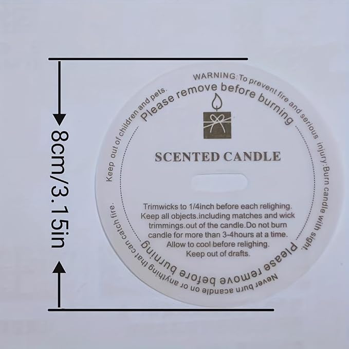 YiJiaXiang Round Scented Candle Warning Safety Stickers, Clear Labels with Candle Care Instructions, Please Remove Before Burning (50, Diameter 8cm)