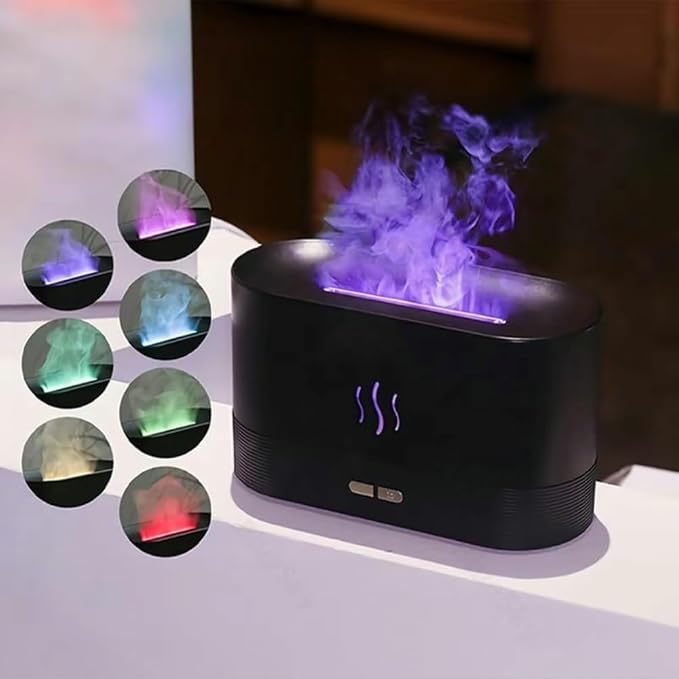 USB Powered Humidifier for Fall Gift,Simulation Flame Air Humidifier, LED Aroma Diffuser Humidifiers, Electronics Aromatherapy Diffuser, Bedroom Decor, Mini Humidifiers for Home Decor (Black)