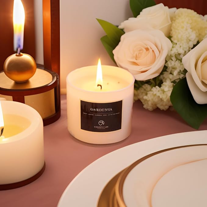 Premium Gardenia Scented Candle for Men & Women, Highly Scented, 7.1oz|45 Hour Long Lasting, All Natural Soy Candles, Home Decor, White Glass Jar Candle with Gift Box
