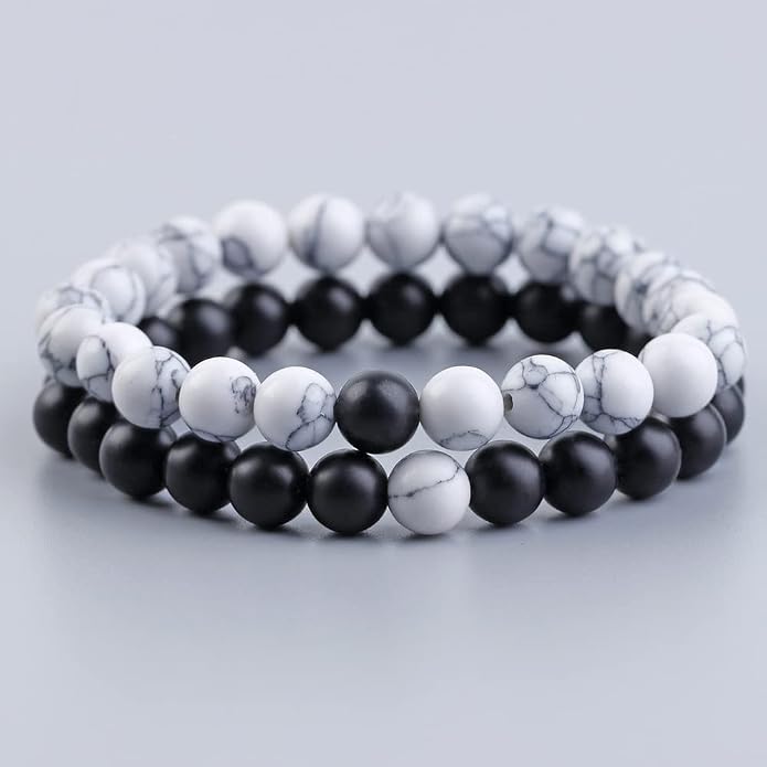 FORUBUS 2Pcs Lava Rock Beaded Bracelet Set – Essential Oil Diffuser Jewelry with Natural Stone Beads for Aromatherapy, Yoga, Meditation, and Stress Relief, Stretchy Bracelets for Women Men