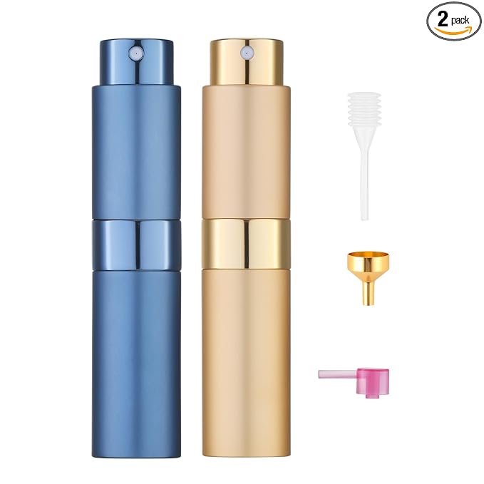 Tekson 8ml Travel Perfume Atomizer Refillable, Mini Cologne Spray Bottle Empty, Small Aftershave Portable Sprayer for Liquid Dispenser (Blue&Gold)