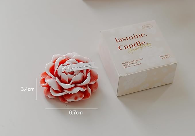 Jasmine Flower Shape Scented Candle,50G Multicolour Romantic Soy Wax Aesthetic Decorative Healing Candle for Valentine's Day Wedding Birthday,Prefect Gift for Meditation Stress Relief Mood (Red)