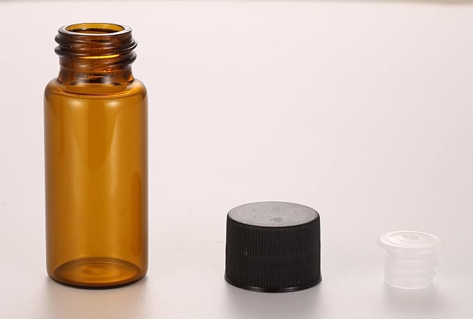 12 Pack Set Brown Screw Cap Glass Bottle Small Mini Empty Oil Amber Vial (10ml)