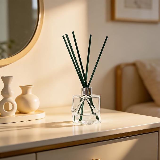 50PCS Dark Green Fiber Reed Diffuser Sticks 12 Inch Long 4mm Diameter Strong Absorption Refill Replacement Reeds for Diffuser Stick Essential Oil Scented Aroma Fragrance Rod for Home Office
