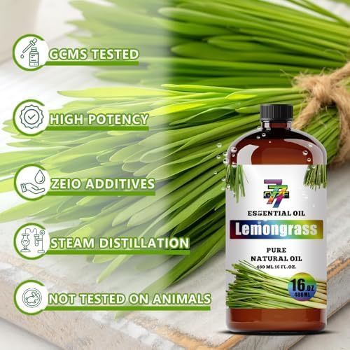 Lemongrass Essential Oil 16fl oz Diffuser DIY Candle Soap | Aroma; Natural; Humidifier Safe; Home Office; Yoga; Gift; Citrus Scent; Cleaning; Steam Distilled; Multipurpose; Fresh