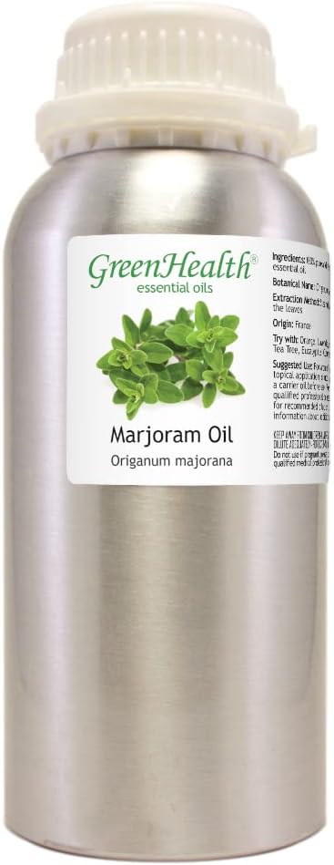 Marjoram Essential Oil 16 fl oz (473 ml) – 100% Pure & Undiluted Origanum majorana – Bulk Aromatherapy Oil for Diffuser, Massage, Soap & Candle Making – Aluminum Bottle w/Plug Cap – GreenHealth