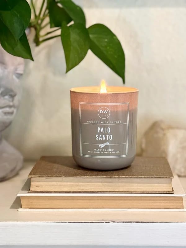 DW Home Palo Santo Wooden Wick Candle – Warm Wood & Sage Fragrance with Ambered Woods, Juniper & Spiced Pepper, Crackling Wood Wick Jar Candle, Long Burning Home Fragrance