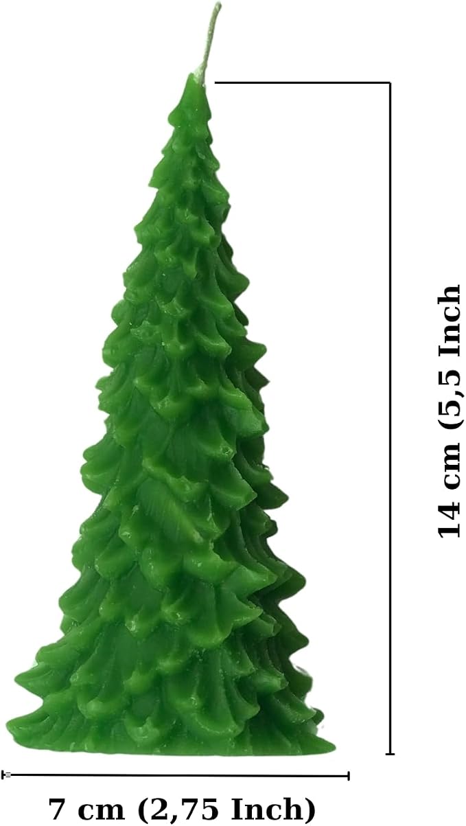 Christmas Tree Shaped Decorative Candle – Unscented Green Wax Holiday Candle, Handcrafted Pine Tree Design for Christmas Decor, Winter Centerpieces, Gifts – Set of 2
