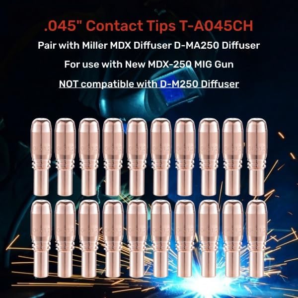 MIG Welding Contact Tips .045"(1.2mm) T-A045CH For Bernard Acculock-S Used With D-MA250 Gas Diffuser (20-PK)