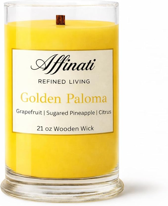 Affinati Golden Paloma Large Scented Candle, 21 oz Wooden Wick Tumbler – Long Lasting Premium Citrus Fragrance, Large Room Soy Blend Candle