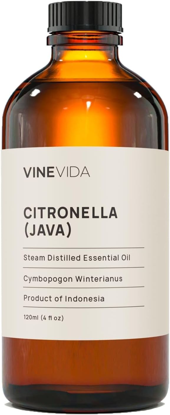 VINEVIDA Citronella Java Essential Oil 4 oz - Undiluted Citronella Oil 4 oz - Citronella Candle Oil Scent - DIY Candle Scents for Candlemaking - Bulk Essential Oil for Soap Making