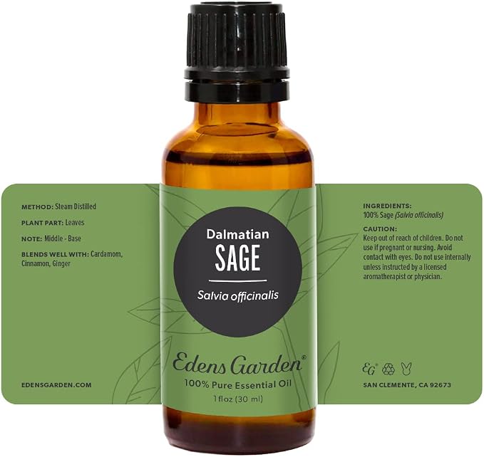 Edens Garden Sage- Dalmation Essential Oil- 100% Pure Premium Grade, Undiluted, Natural, Therapeutic, Aromatherapy, The Best for Diffuser, Candle, Laundry, Humidifiers 30 ml (1 fl oz)