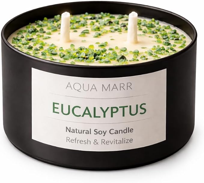 Eucalyptus Soy Candle – 8 oz Aromatherapy Spa, Fresh Eucalyptus Scent, Clean Burning Hand-Poured Candle for Relaxation, Home & Bathroom Décor – Aqua MARR