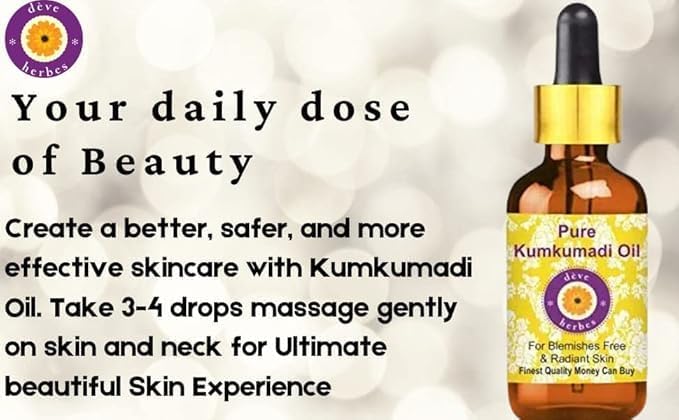 Deve Herbes Kumkumadi Face Oil with Glass Dropper | Traditionally Extracted | Pure | Saffron-Enriched | Non-Sticky | Lightweight | Ancient Ayurvedic Blend | For All Skin Types | Men & Women | 30ml