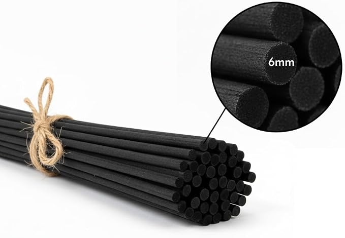 Thick Black Fiber Diffuser Reeds, 6mm Thick, 10 Inch, 25pcs, Black Diffuser Sticks for Fragrance Oils, Essential Oils (Black, 6mm)