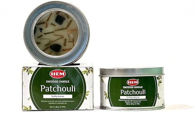 HEM Patchouli Crystal Candle – 90g (3.17 oz) | Long Burning 18-20 Hrs | Aromatherapy Candle for Meditation, Energy Cleansing & Relaxation | Natural Scented Wax – Pack of 1