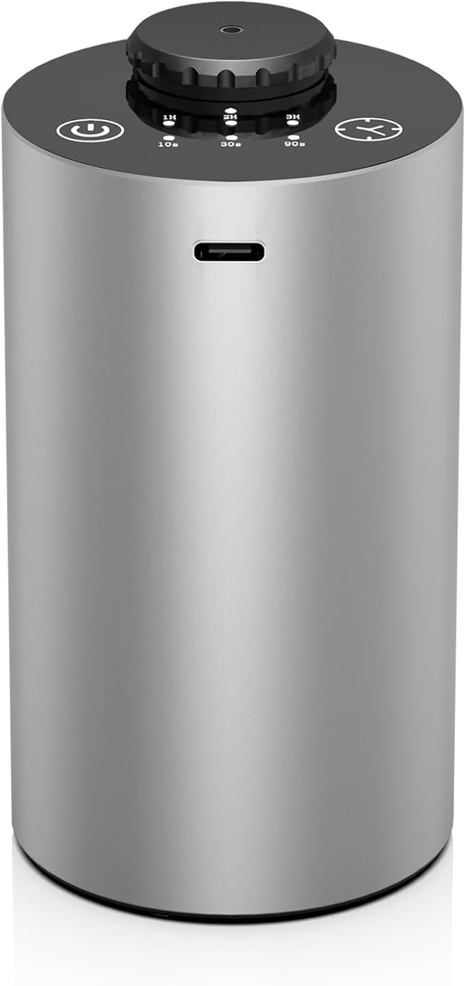 Waterless Essential Oil Diffuser, Battery Powered Mini Scent Air Machine, Aromatherapy Mist Diffuser for Home Room Car Office，Black Aluminum Alloy (E20-silver)