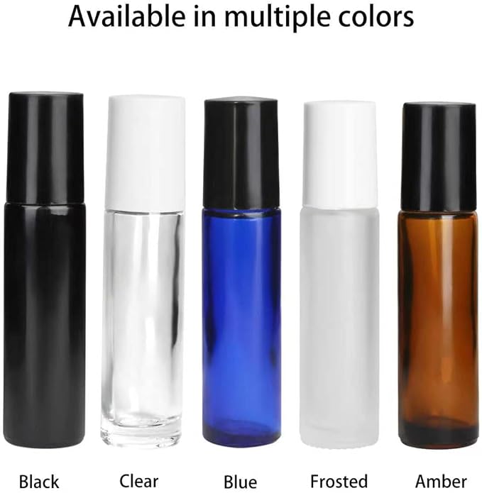 24-Pack 10ml Glass Roll-On Bottles with Stainless Steel Rollers, Refillable Roll-On Applicators for Essential Oils, Castor Oil, Aromatherapy, and Empty Deodorant Containers (Blue)