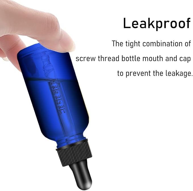 Bumobum Dropper Bottle 2 oz, 2 pack Blue Glass Eye Dropper Bottles with Labels and Funnel, Leakproof Tincture Bottles with Measured Dropper