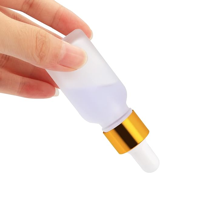 6 Pack Dropper Bottle for Essential Oils, Empty Liquid Holder With Glass Eye Dropper, Golden Caps Travel Perfume Cosmetic Container - Pipette & Funnel Included (15ml/0.5 fl oz)
