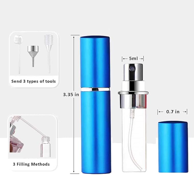 Refillable Perfume Atomizer Travel Size – 6-Pack Leak-Proof Glass Liner Portable Empty Spray Bottles for Perfume, Cologne & Essential Oils (5ml)