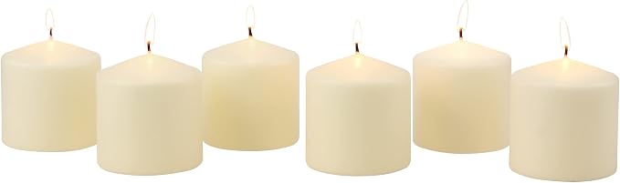 Stonebriar Unscented Pillar Candles – 18 Hour Burn Time, Long-Lasting Wax Candles for Weddings, Holidays, Home Décor & Special Events, Pack of 6, Ivory, 3" x 3"