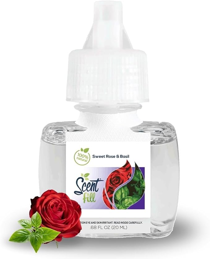 Scent Fill 100% Natural Sweet Rose & Basil Plug in Air Freshener, Scented Oil Refills, 3 Refills
