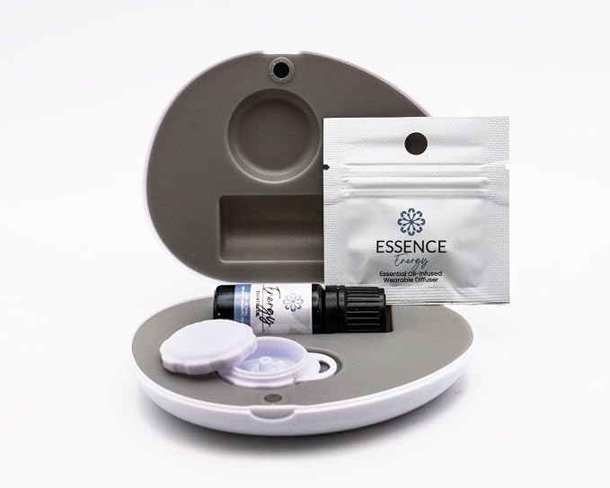 Essence Pearl Travel Case | Energy Essential Oil | Aromatherapy Nasal Diffuser & Essential Oil Carrying Case | Peppermint & Citrus Blend | Travel-Friendly Kit | White Pod