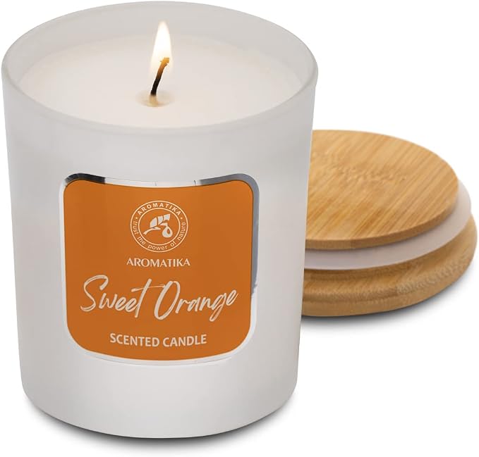 Sweet Orange Essential Oil Aromatherapy Soywax Candle - Up to 45 Hours Burn Time - Glass Candle Gift - Luxury and Sensual Soy Wax Candle