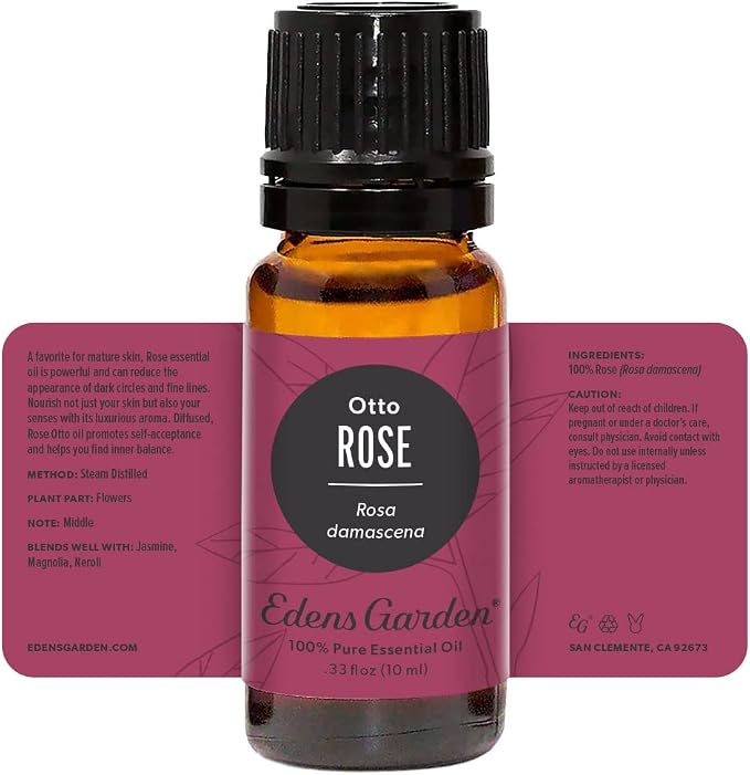 Edens Garden Rose- Otto Essential Oil- 100% Pure Premium Grade, Undiluted, Natural, Therapeutic, Aromatherapy, The Best for Diffuser, Skin, Face, Hair 10 ml (.33 fl oz)