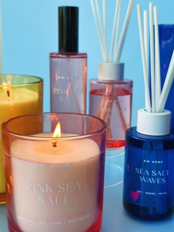 DW Home Pink Sea Salt Scented Candles, 15 oz Double Wick Large Jar, Up to 56 Hour Burn Time, Strong Long Lasting Fresh Marine Coastal Fragrance, Perfect for Home & Housewarming Gifts