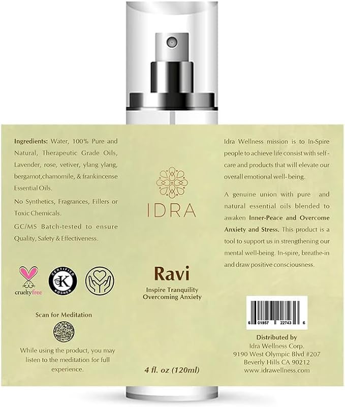 IDRA Ravi Essential Oil Blend 120ML for Home Diffuser Aromatherapy Idra Wellness Contains Lavender Rose Ylang Ylang Essential Oils 100% Pure and Organic Essential Oil 4 Fl. Oz